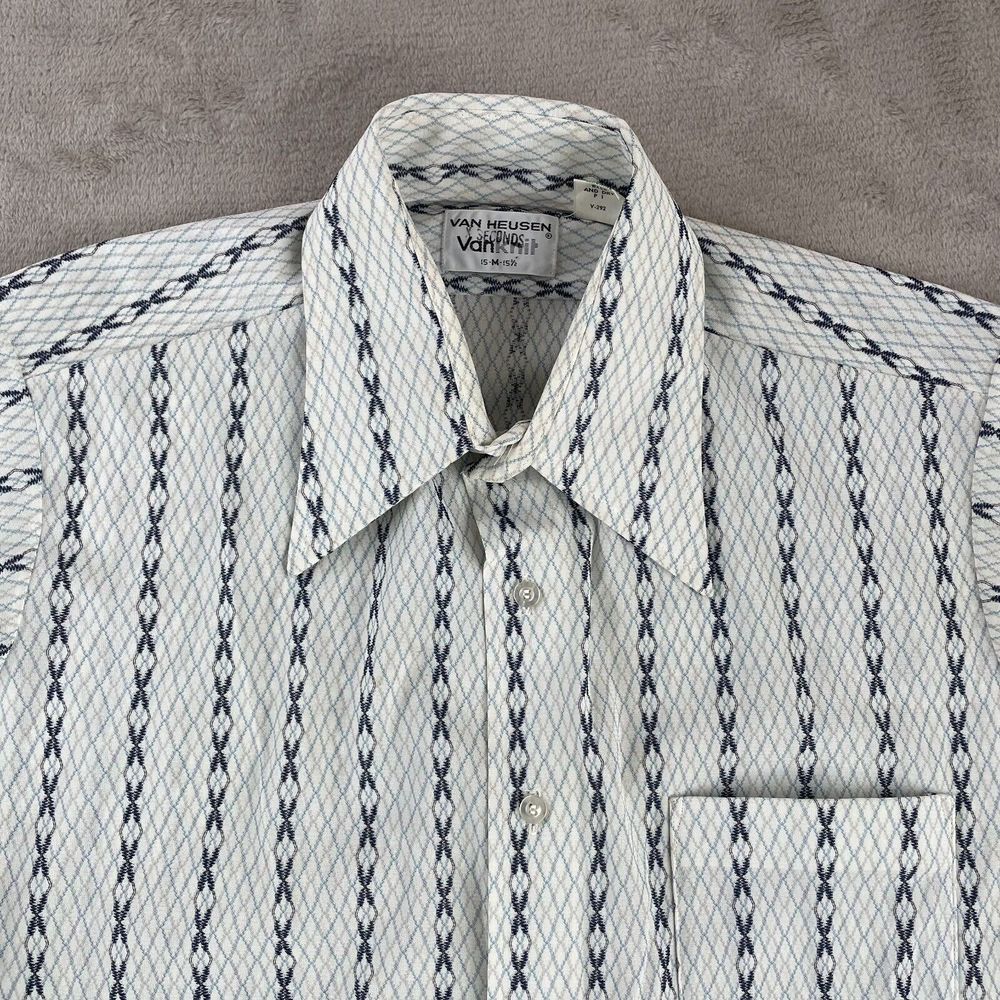 Vintage Van Heusen Shirt Men 15.5 Medium Geometric AOP Rockabilly Disco 70s knit
